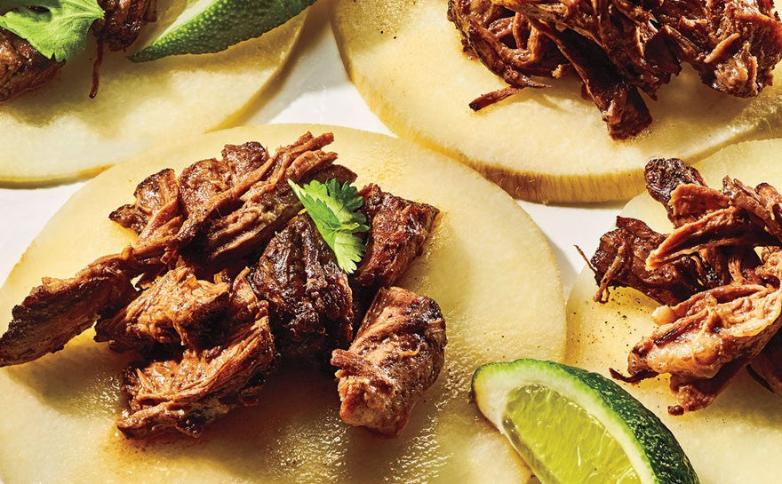 SLOW COOKER BARBACOA & JICAMA TACOS