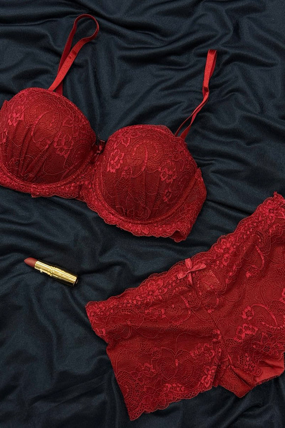 Felicia's Lace Push-Up Bra Set, Crimson